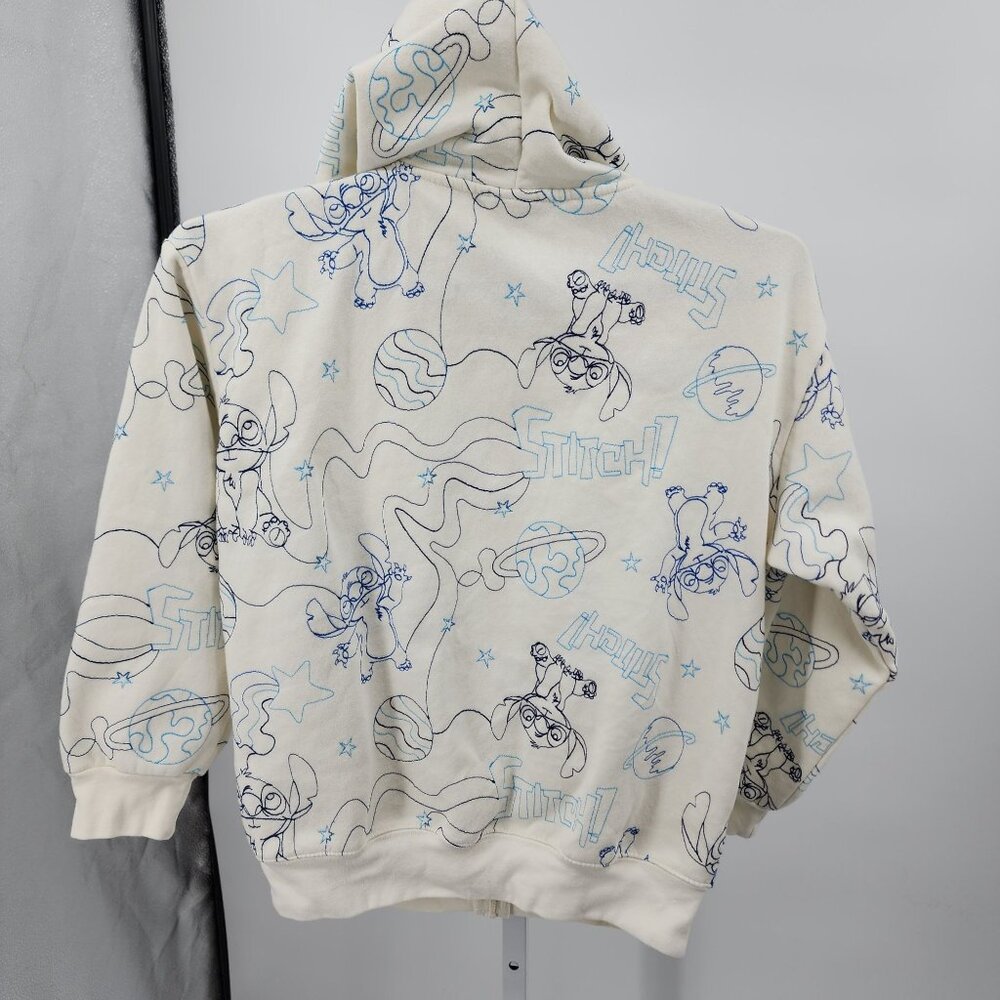 Disney Stitch All Over Embroidered Cream Zip-Up Hoodie Womens XL - Picture 6 of 8